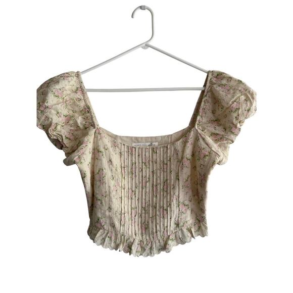 ASTR the Label Cream Floral Puff Sleeve Cropped Top Cotton size Large - Picture 2 of 8